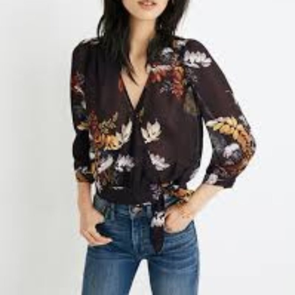 (SEA) Madewell Floral Wrap Blouse - Black and Multicolor